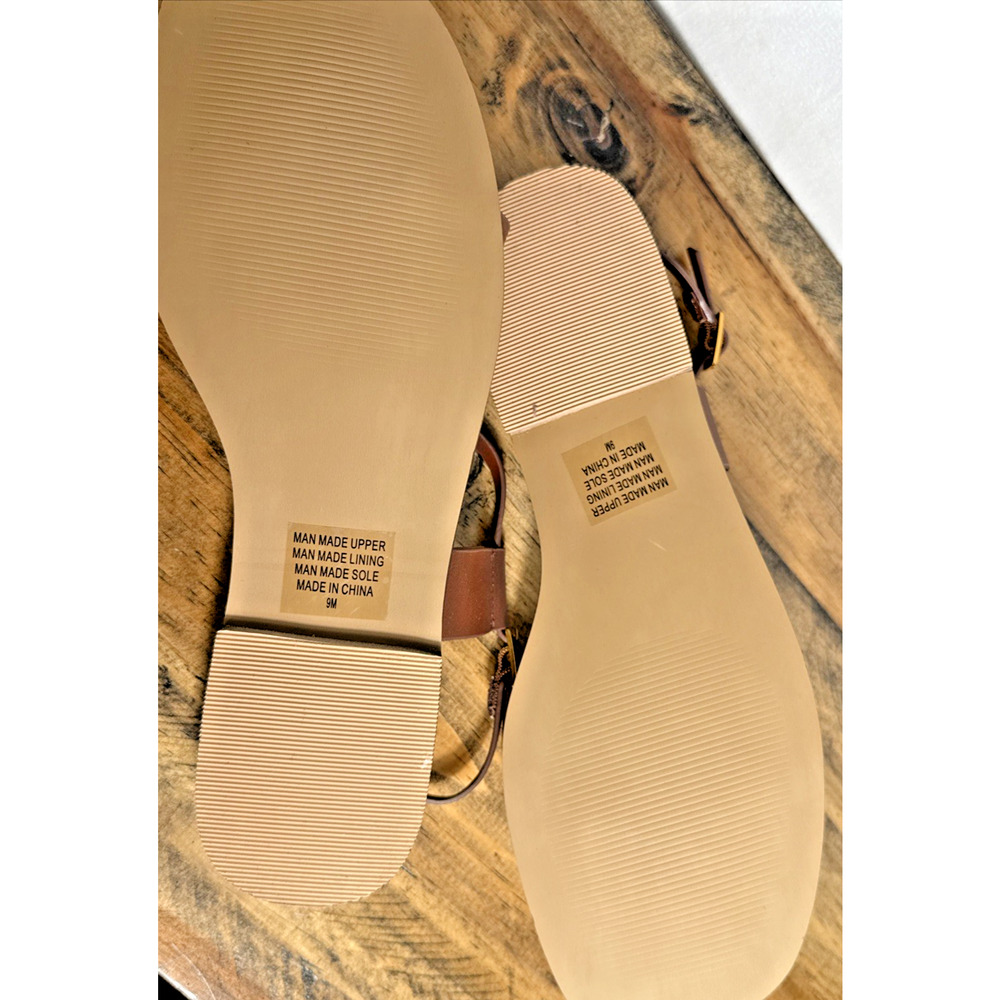 LOFT Brown Sandals Size 9 NWOB Strappy Casual Gold Embellished Buckle Square Toe - Picture 7 of 8